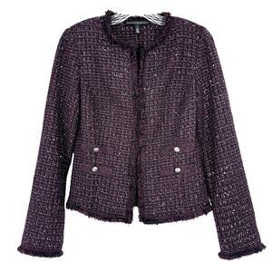 White House Black Market Black Purple Beaded Fringe Blazer Sz 6 Office Career